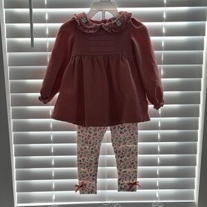 Adorable Pink Dress with Floral Leggings